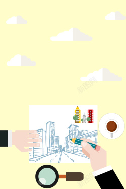 手绘城市规划简约手绘城市规划建筑广告高清图片