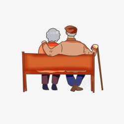 重阳节情侣老人坐在长椅上的背影插画素材