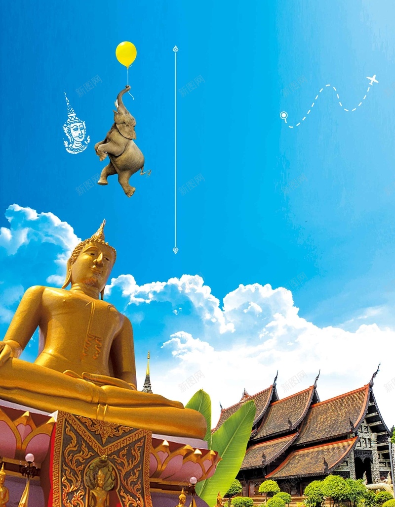 泰国旅行背景psd设计背景_88icon https://88icon.com 佛像 佛教 旅行 泰国 海报 矢量 美景 背景 蓝天