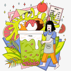 欧美招牌插画夏季水果制茶插画手绘矢量图高清图片