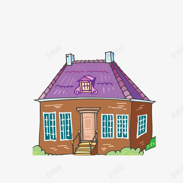 卡通插画漂亮房子png免抠素材_88icon https://88icon.com 卡通插画 棕色墙体 漂亮房子 空房子 紫色屋顶