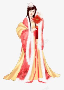 中国结粉衣美女古风手绘素材