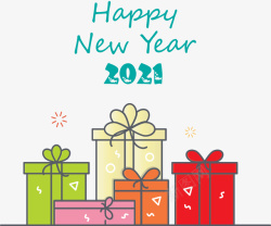 新年快乐英文2021新年快乐礼盒装饰元素高清图片