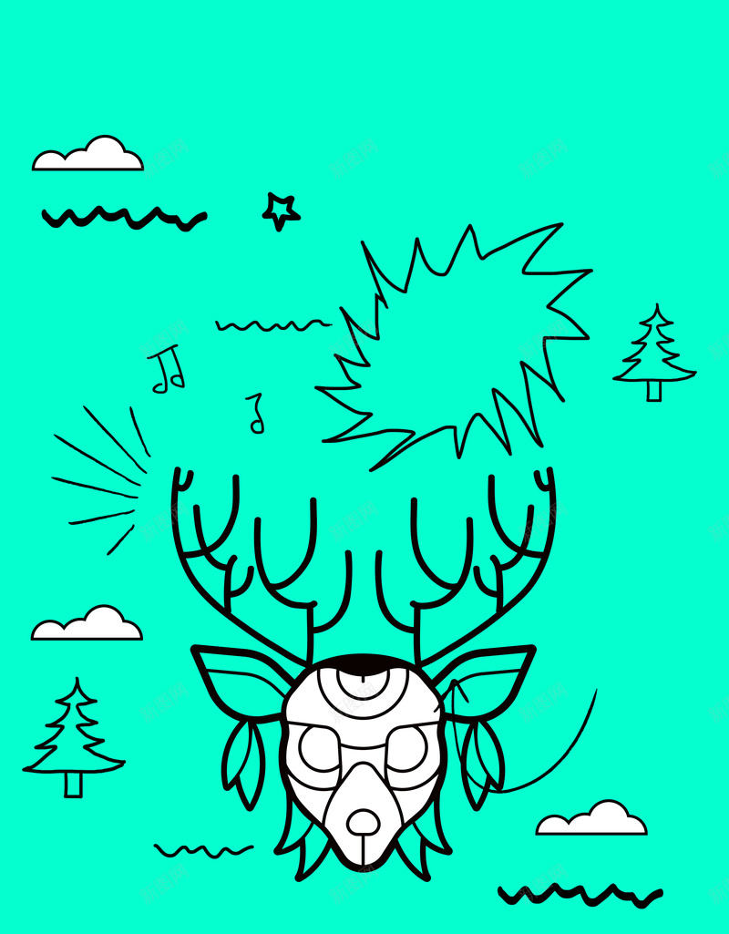 手绘个性圣诞海报背景psd设计背景_88icon https://88icon.com 个性 创意 圣诞树 圣诞节 手绘 活动 海报 白云 简约 绿色背景 背景 音符 麋鹿