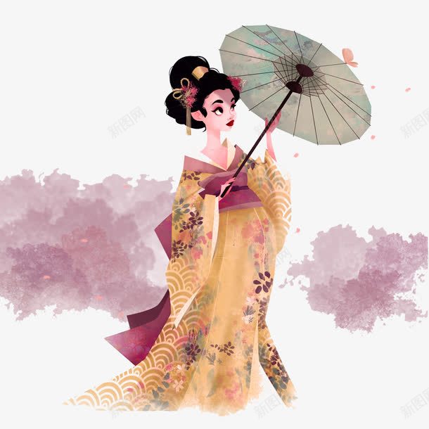 古代美女png免抠素材_88icon https://88icon.com 打伞美女 美女 黄衣美女