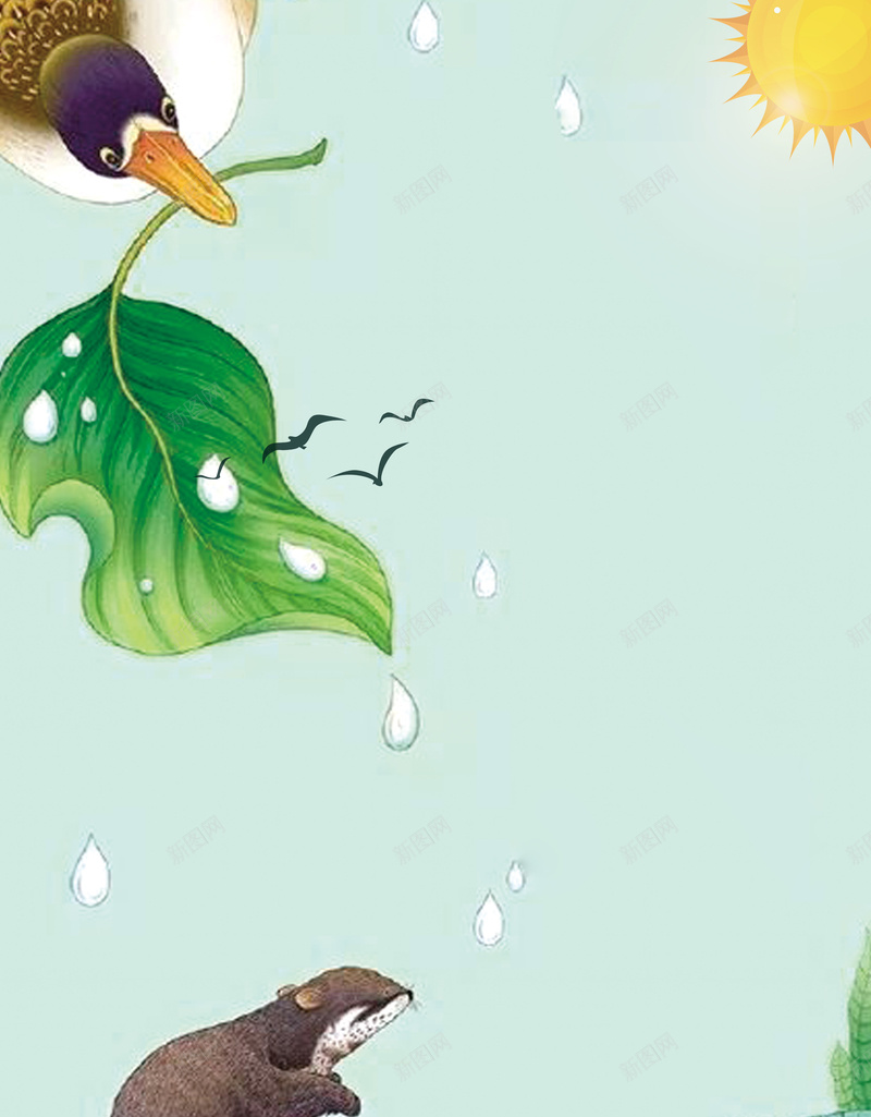 绿色手绘二十四节气谷雨节气海报jpg设计背景_88icon https://88icon.com 叶子 太阳 节气 谷雨 鸟 绿色 手绘 二十四节气 荷叶 春季