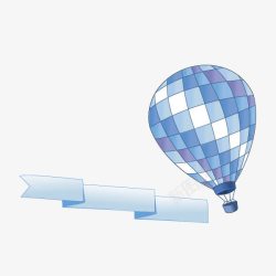 蓝色热气球飘带装饰图案素材