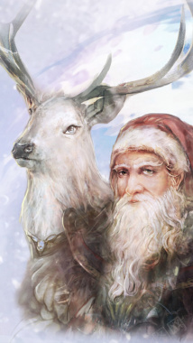 手绘圣诞老爷爷和鹿背景