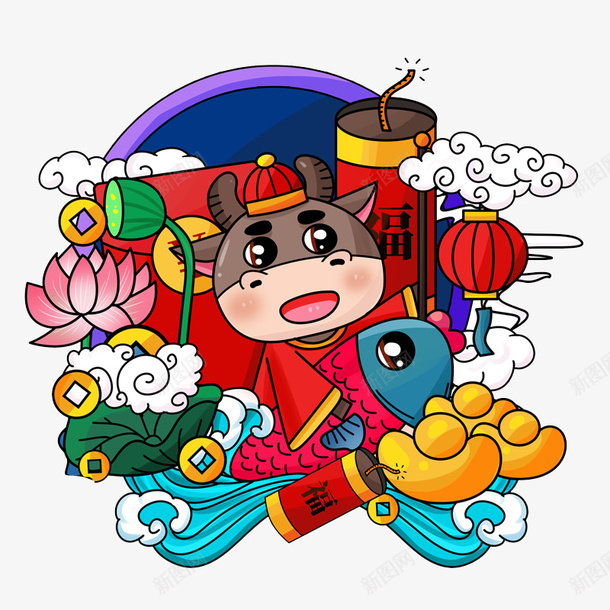 牛年喜庆的牛21psd免抠素材_88icon https://88icon.com 2021牛 喜庆牛 招财牛 节日牛