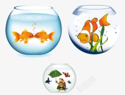 卡通手绘三个可爱鱼缸素材