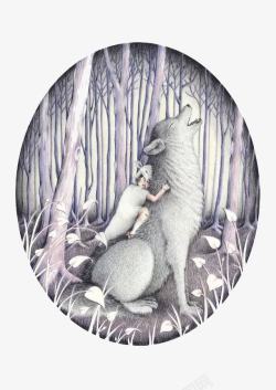 狼和人彩铅插画艺术素材