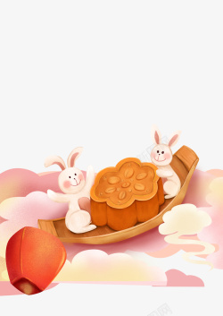 中秋海报元素月兔月饼素材