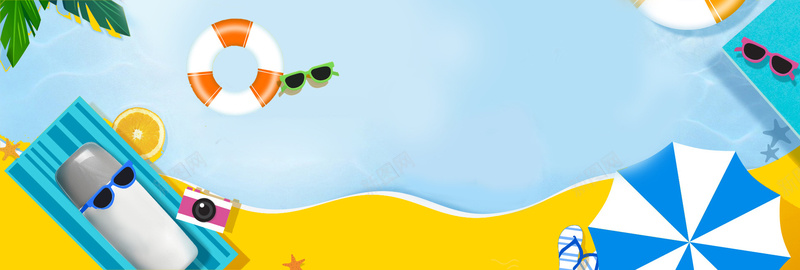 暑假海边度假旅游banner海报psd设计背景_88icon https://88icon.com 太阳伞 度假 户外 旅游 暑假 沙滩椅 海边 游泳圈