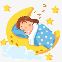 星星卡通在月亮上睡觉的女孩高清图片