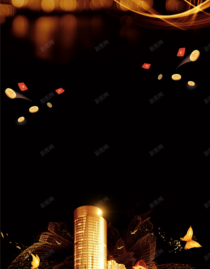 黑色大气旺铺火爆招商海报psd设计背景_88icon https://88icon.com 商业 地产 大气 招商 旺铺招租 楼盘 火爆招商 金色建筑 黑金