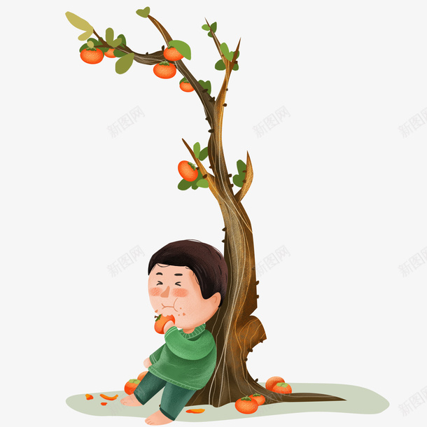 24节气之霜降男孩在柿子树下吃柿子png免抠素材_88icon https://88icon.com 霜降 节气 柿子 男孩