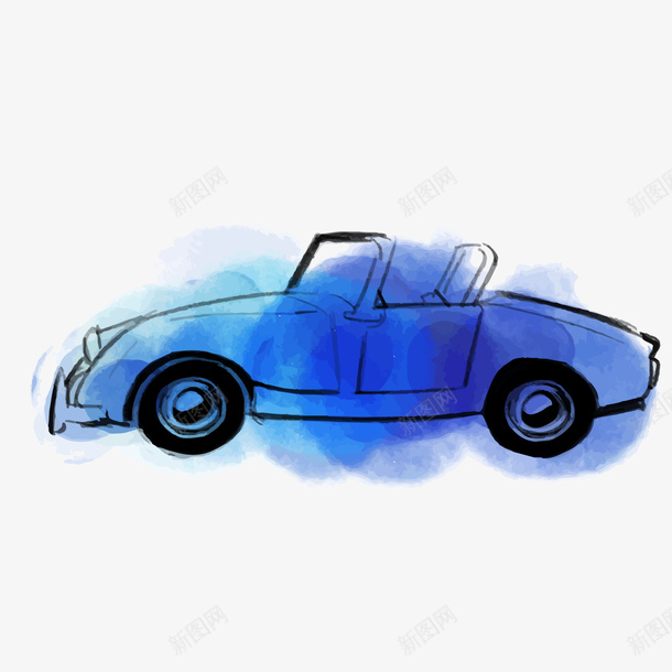 水彩绘蓝色汽车png免抠素材_88icon https://88icon.com 卡通汽车 水彩绘汽车 背景装饰 蓝色汽车