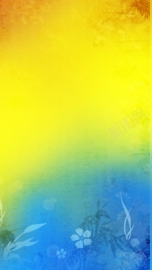 手绘黄底蓝色花朵曲线H5背景素材背景