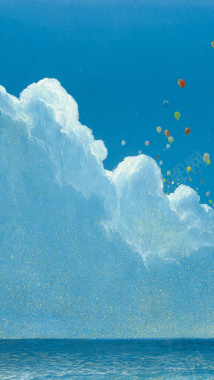 大海天空背景手绘背景蓝色背景气球H5背景背景