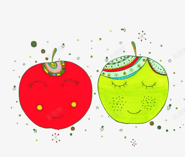 手绘红绿色可爱苹果png免抠素材_88icon https://88icon.com 可爱 绿色 苹果