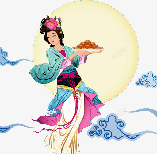 端月饼的古典美女png免抠素材_88icon https://88icon.com 中国节 中国风 中秋节 优雅大气 八月十五 古典美女 嫦娥 月饼节 玉兔 神话传说 祥云