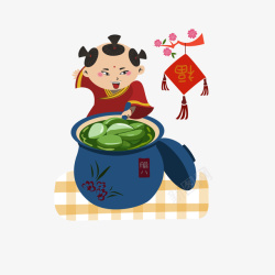 中国风喜庆节日小朋友与一缸腊八蒜素材