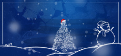 蓝色雪橇迎圣诞齐狂欢蓝色简约banner高清图片