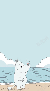 小犀牛海边旅游卡通插画背景背景