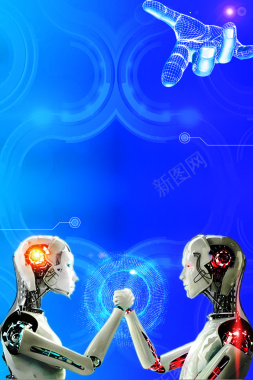 高端科技蓝色大气机器人未来海报背景