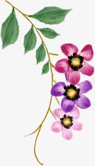 手绘彩色花朵树叶水彩素材