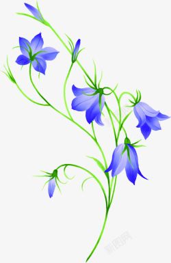 蓝色卡通手绘花朵美景素材