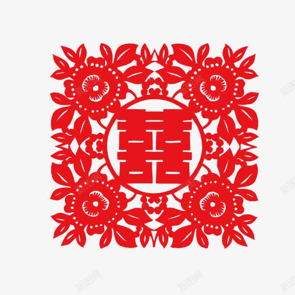 喜字双喜剪纸花纹红色png免抠素材_88icon https://88icon.com 剪纸 双喜 喜字 红色 花纹