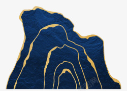 蓝色描边中式金色描边山丘高清图片