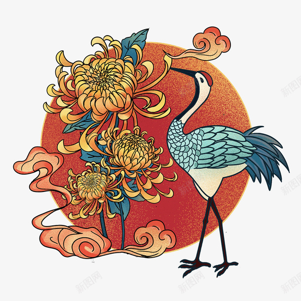 国潮中国风重阳节菊花仙鹤传统元素png免抠素材_88icon https://88icon.com 国潮 重阳 菊花 仙鹤