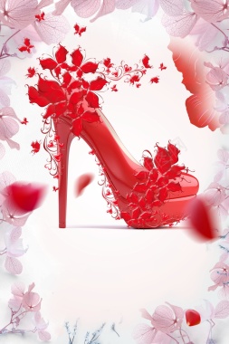红色潮流高跟鞋促销活动背景