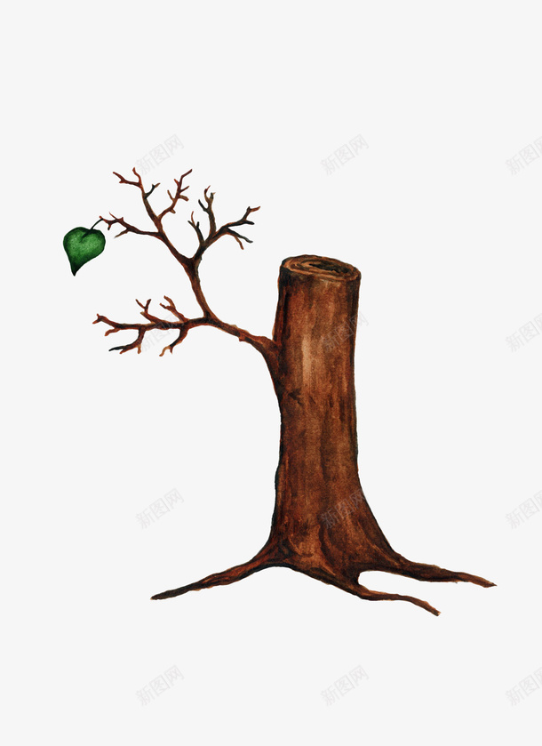 手绘褐色单叶树树桩png免抠素材_88icon https://88icon.com 叶子 干枯 手绘 枯枝 枯树 枯树根 树木 树根 树桩 植物 褐色