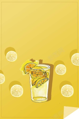黄色简约柠檬饮品海报背景背景