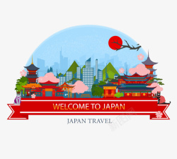 日本旅游地标手绘素材