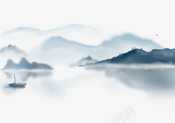 水彩风景中国风山水插画高清图片