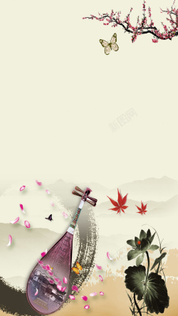 班级毕业展海报复古中国风乐器海报设计背景图高清图片
