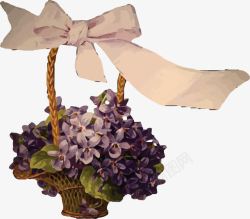 手绘紫罗兰花朵花篮素材