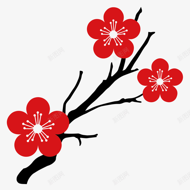 剪纸花梅花剪纸矢量图ai免抠素材_88icon https://88icon.com 剪纸 剪纸花卉 梅花 梅花枝干 矢量图