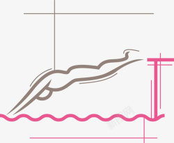 卡通线条体育运动跳水素材