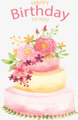 粉红花朵生日蛋糕矢量图素材