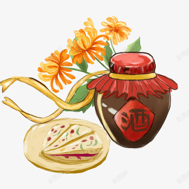 重阳节重阳糕点重阳酒和菊花png免抠素材_88icon https://88icon.com 糕点 菊花 菊花图案 酒 重阳