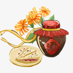 重阳节重阳糕点重阳酒和菊花素材
