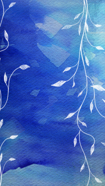 蓝色水彩树叶h5背景背景