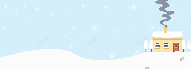 冬天雪屋简约雪花蓝色背景背景