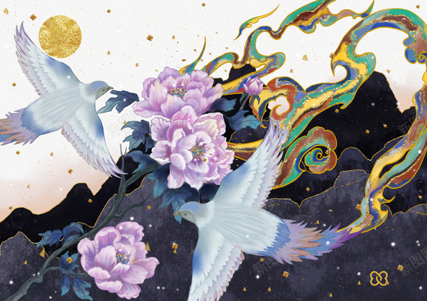 手绘牡丹国潮元素图psd免抠素材_88icon https://88icon.com 元素图 国潮 山纹 手绘 牡丹