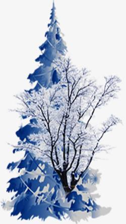 蓝色积雪树素材